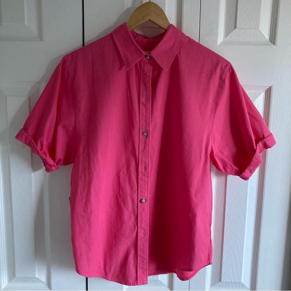 Denim Forum The Jane Shirt Short Sleeve Fuschia Pink Size XS